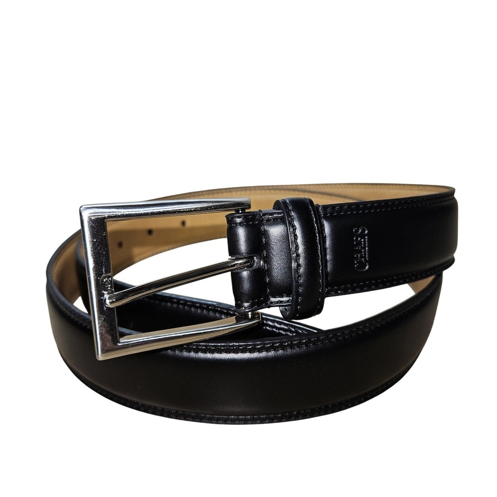Chaps Belt Mens Large 38-40 Black Dress Silver‎ Buckle Imitation Leather Classic